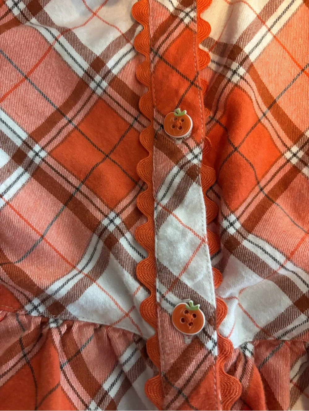 Gymboree Orange and White Flannel Plaid Button-Front Dress with Pumpkin Buttons🎃